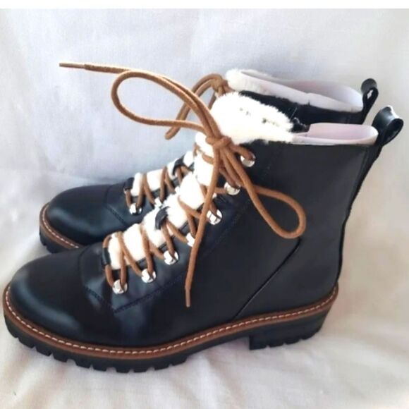 BRAND new womens black faux leather hiking boots sz.6 - Picture 8 of 9